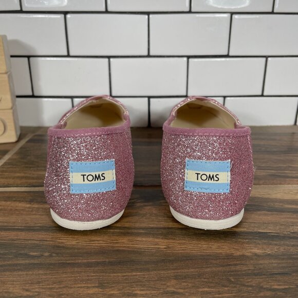 Toms Classic Womens Size 5.5 Shoes Rose Glow Iridescent Glitter Slip On Flats - Picture 4 of 13